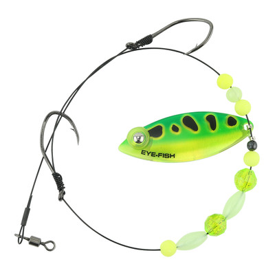 Eye-Fish Premium Single Willow Blade Worm Harness Green Frog Glow - Copper Back