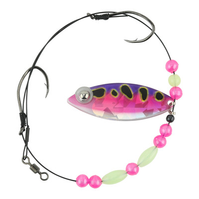 Eye-Fish Premium Single Willow Blade Worm Harness Pink Frog Glow - Silver Back