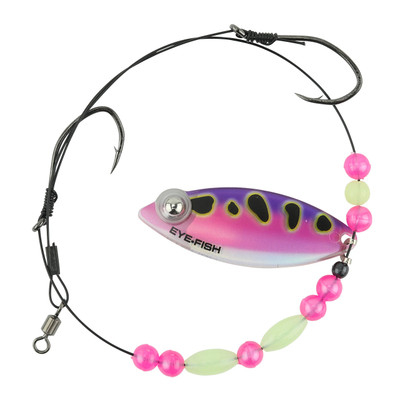 Eye-Fish Premium Single Willow Blade Worm Harness Pink Frog Glow - Copper Back