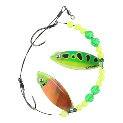 Eye-Fish Premium Double Willow Blade Worm Harness Green Frog - Copper Back