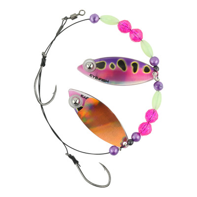 Eye-Fish Premium Double Willow Blade Worm Harness Pink Frog Glow - Copper Back