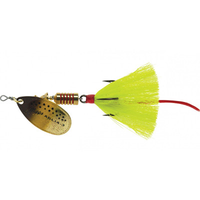 Aglia Long Dressed Treble Spinner - Goldbo/Black by Mepps at Fleet Farm