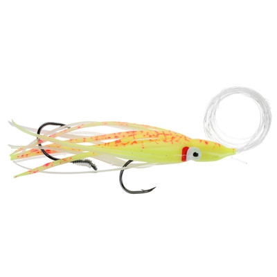 Silver Horde Gold Star Rigged Squid Hoochie Double Glow Flame Spatter Back