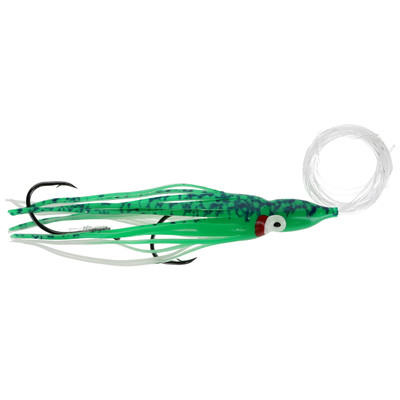 Silver Horde Gold Star Rigged Squid Hoochie Double Glow Green Spatter Back