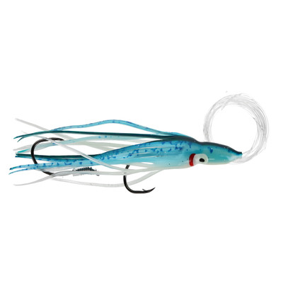 Silver Horde Gold Star Rigged Squid Hoochie Double Glow Blue Spatter Back