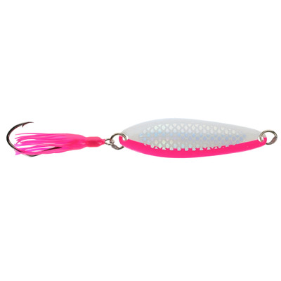 Silver Horde Kingfisher Tailwagger Hoochie Trolling Spoon UV Glow Strawberry Cream