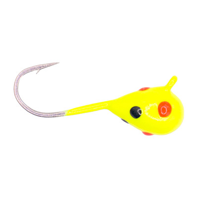 Kenders Tungsten D-Style Jig - Large Hook Chartreuse-Black-Orange Spot Glow