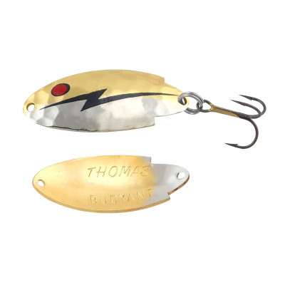 Bundle: Thomas Buoyant Wobbler Casting/Trolling Spoons - One Each of  Nickel, Chartreuse, Gold/Red and Rainbow Trout. Each Minnow is 1.5 and 1/6  oz. Also Includes Anglints Fishing ID Holder., Spoons 