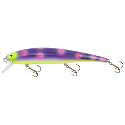 Bomber Long A Lure Purple-Pink Spots-Chartreuse Head and Belly