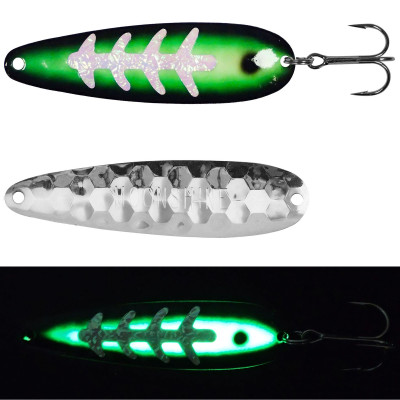 MOONSHINE LURES 5 MAGNUM SUPER GLOW SPOON - SALMON - STRIPER - BLUE POX  COLOR