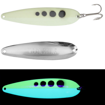 MOONSHINE LURES 5 MAGNUM SUPER GLOW SPOON - SALMON - STRIPER - BLUE POX  COLOR