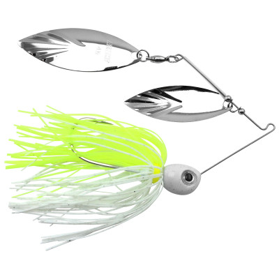 Accent River Special Double Willow Spinnerbait Nickel-Nickel Blades - Chartreuse-White Skirt