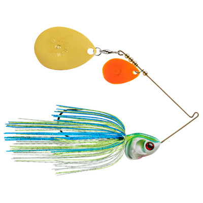 Booyah Baits Covert Double Colorado Spinnerbait White Chartreuse Blue - Gold-Orange