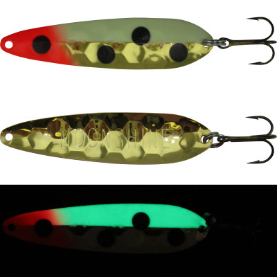 Moonshine Lures Half Moon Walleye Spoon Glow Bloody Nose - Gold