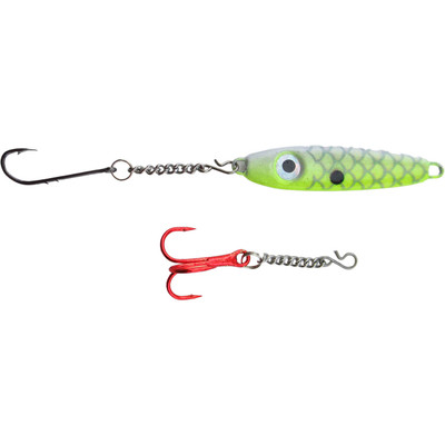 Bink's Ice Spoon with Chain Dropper Hooks White-Chartreuse Back