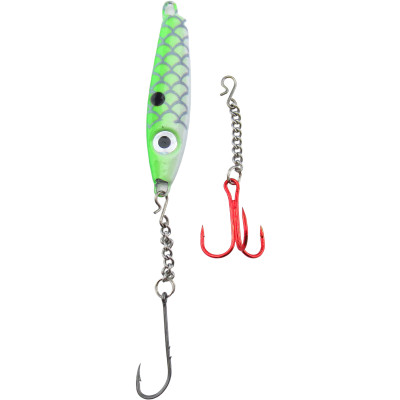 Bink's Ice Spoon with Chain Dropper Hooks White-Flourescent Green Back