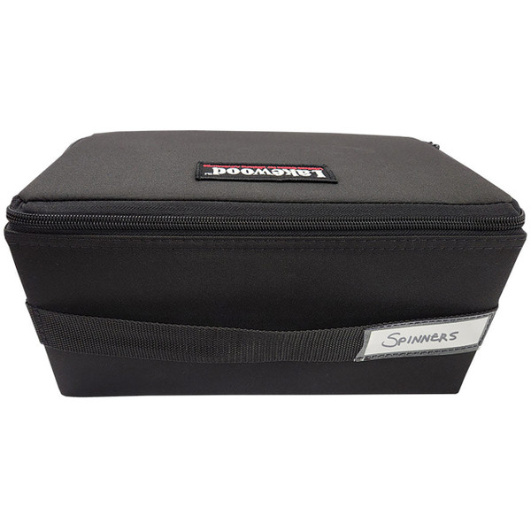 Lakewood Spinnerbait Deposit Box 1/4 turn open overhead view showing dividers, compartments and hook slots