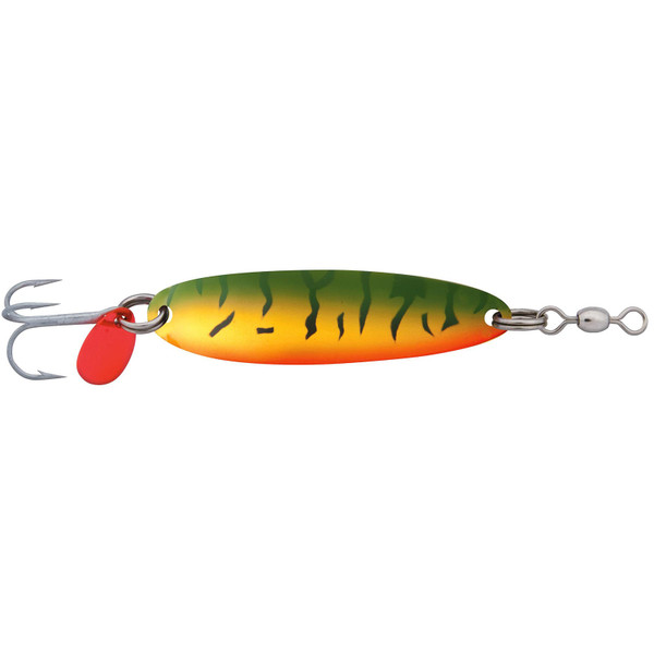 Luhr Jensen Krocodile Spoons color Firetiger with split rings, swivels, and  Red Magic flipper tail