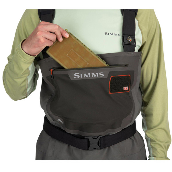 Simms Men's G3 Guide Stockingfoot Chest Waders - Pocket In Use On Model