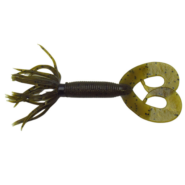 Yamamoto Double Tail Hula Grubs color Green Pumpkin w/ Black Flake