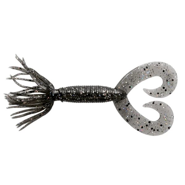 Yamamoto Double Tail Hula Grubs color smoke with black hologram flake