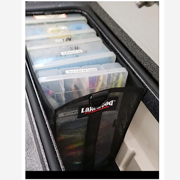 Lakewood Money Bag fit perfectly inside a boat compartment and storing utility cases (not included)