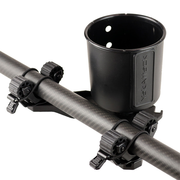 YakAttack DoubleHeader Track Mount with Dual RotoGrip Paddle Holders-In Use with Multimount Cup Holder (not included)