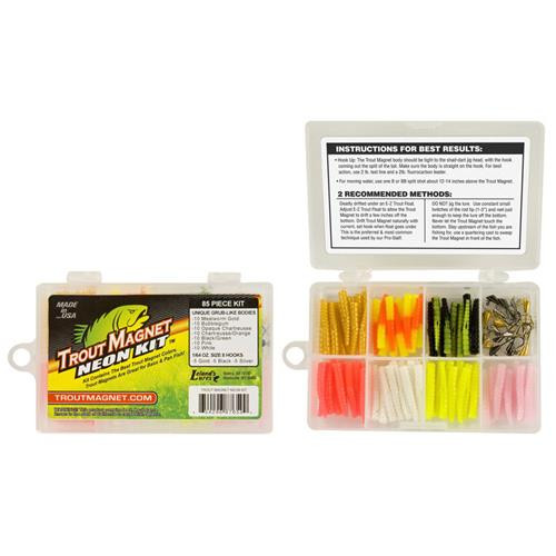 Leland's Lures Trout Magnet Neon Kit image showing lid closed and open with contents