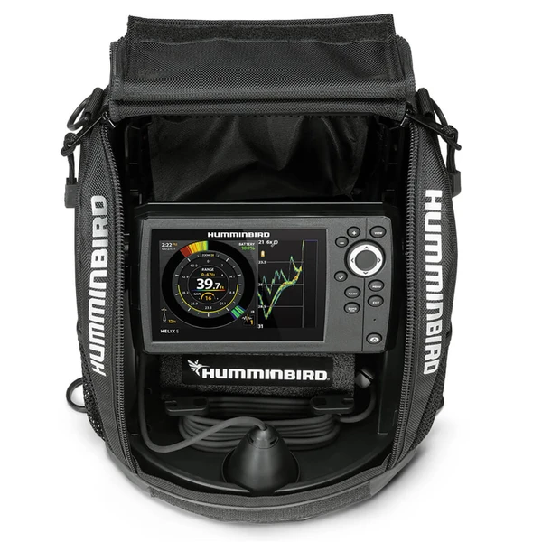 Humminbird Ice Helix 5 Chirp Sonar / GPS G3 Combo All-Season Fish Finder stored in included bag
