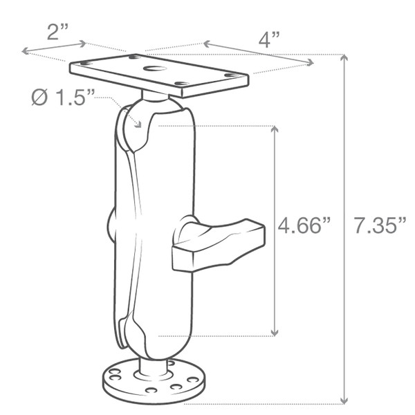 RAM Mounts For Humminbird Helix 7 medium length arm diagram