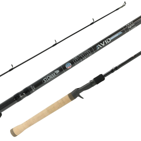 St. Croix Avid Series Casting Rod tri picture showing the guides, blank and handle of model ASFC70MHF