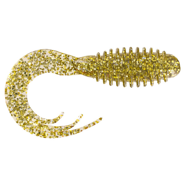 Big Bite Baits Ringed Triple Tip Grub Clear Gold Glitter
