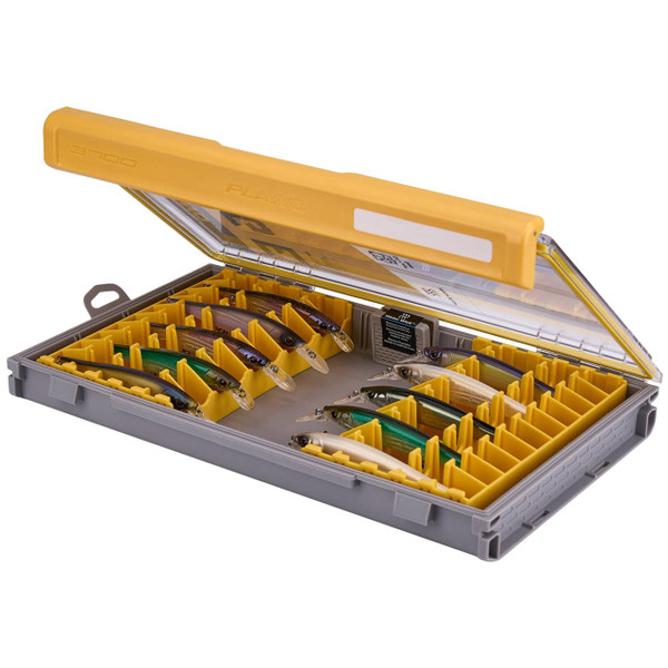 Plano EDGE 3700 Jerkbait Box open lid with baits in separate storage ports