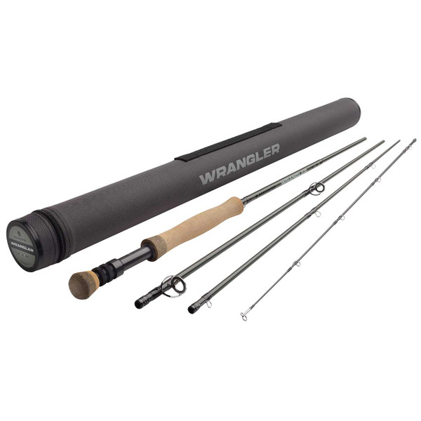 Redington Wrangler Fly Rod 4 piece including section with cork handle and fighting butt alongside travel tube