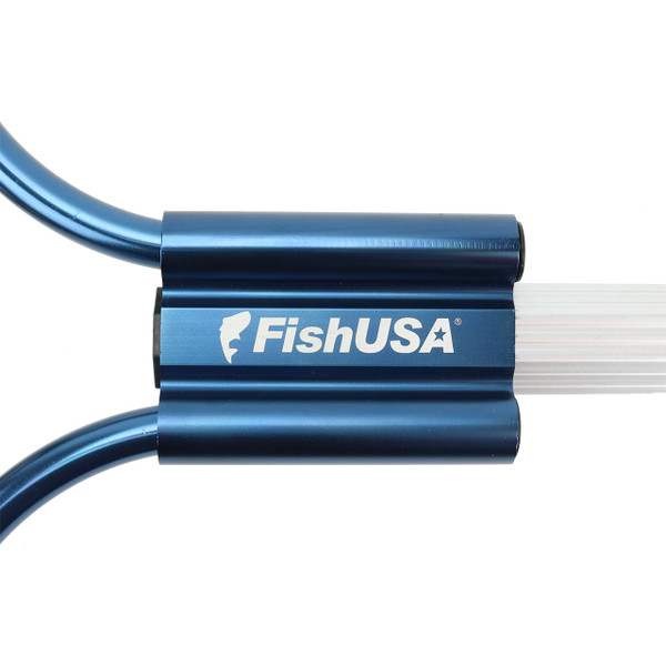 FishUSA Flagship Lite Landing Net logo on neck of blue hoop