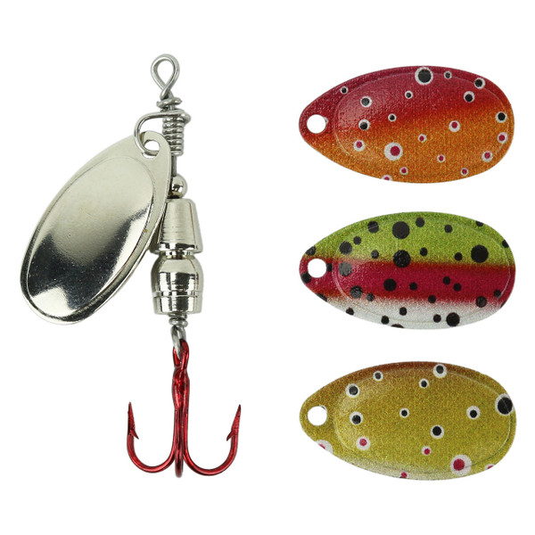 Hofmann's Easy Clip & Spin Spinner Lure Trout Skinz II with nickel blade and the included three additional blade colors