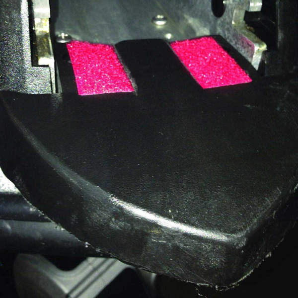 T-H Marine G-Force Silencer Trolling Motor Vibration Pad (2) placed for a Minn Kota Fortex, pads are black, not red as pictured