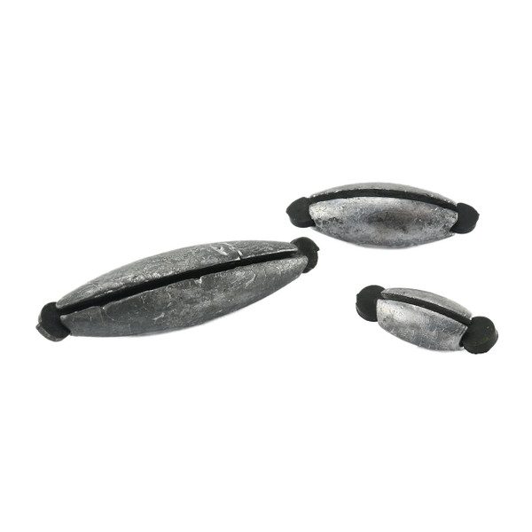 Bullet Weights Rubber Grip Sinkers in sizes 1 1/2 oz., 3/4 oz., and 1/4 oz.