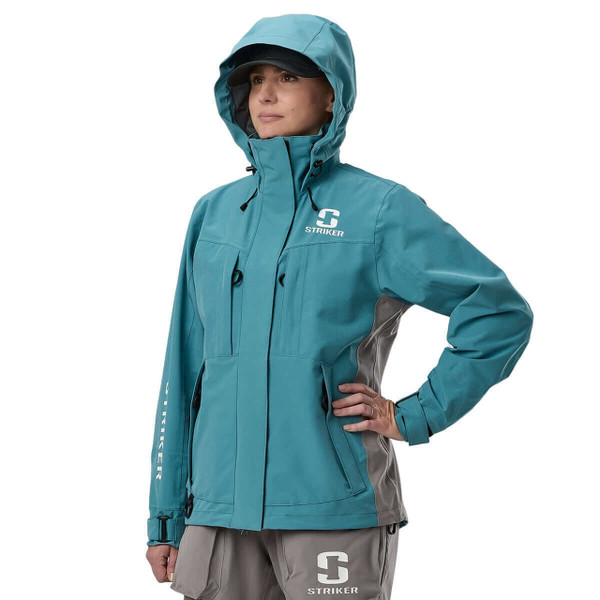 Striker Women's Adrenaline Rain Jacket color Blue front on model