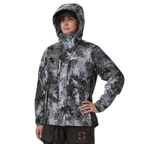 Striker Women's Adrenaline Rain Jacket color Veil Stryk front on model