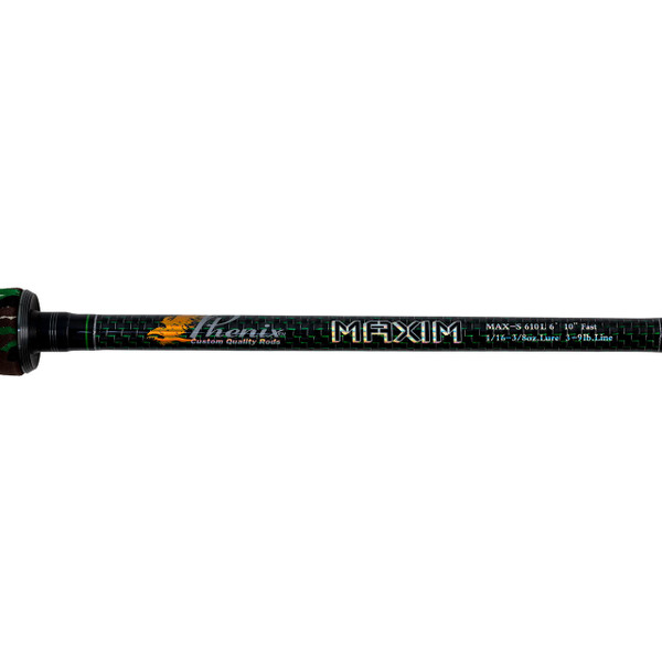 Phenix Maxim Spinning Rods model PHX-MAX-S610L close up of blank