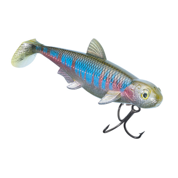 Evergreen Last Ace 140 Swimbait color Oikawa head angled to right lower corner with included #2 treble hook