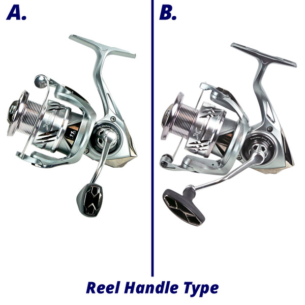 Okuma X-Series Spinning Reel comparison handle comparison chart Handle A is 2500 and 3000 Models and Handle B is Model 4000