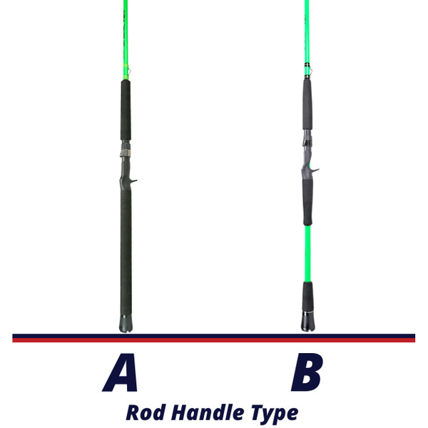 Okuma Cat Slayer Casting Rod handle comparison chart with model CSR-C-762M	handle type A and model CSRB-C-761XH handle type B