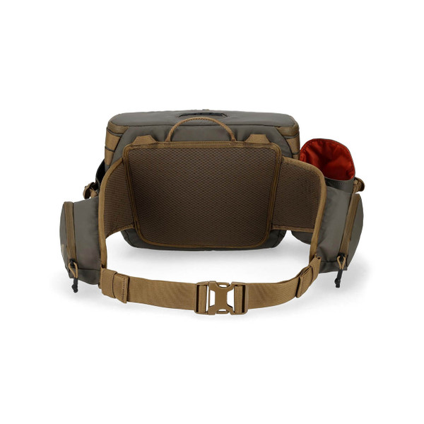 Simms Headwaters Hip Pack color Hickory back with waist belt/buckle and two zippered pockets on each side for additional storage