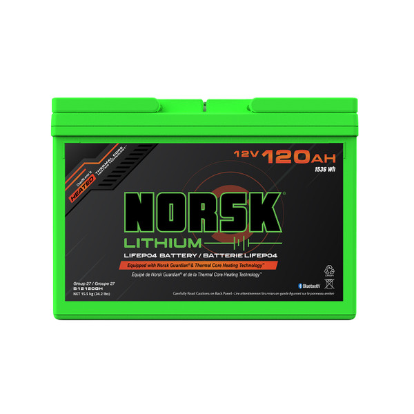 Norsk Lithium 12V 120AH Heated LiFePO4 Lithium Deep Cycle Marine Battery