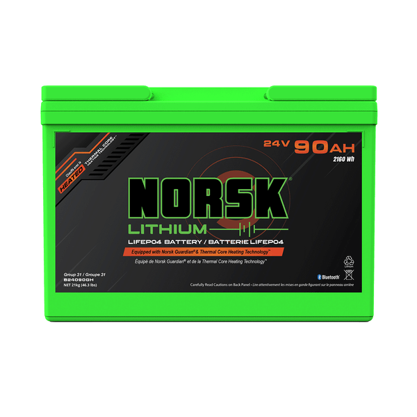 Norsk 24V 90AH LiFePO4 Heated Trolling Motor Battery