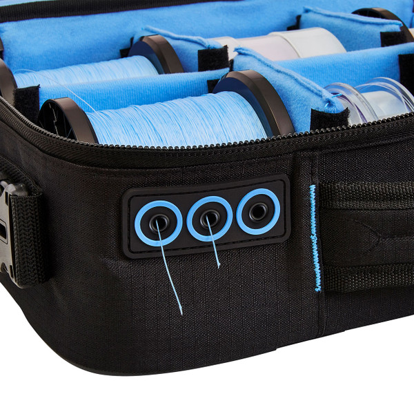 Seaguar Line & Leader Management Bag 6 Bulk Spools open showing line ports in use with line not included