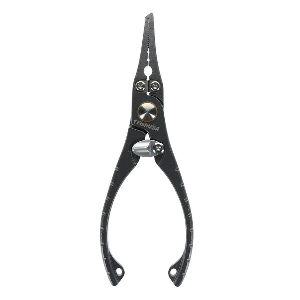 FishUSA Premium Split Ring Pliers closed, featuring an ergonomic handle and locking mechanism