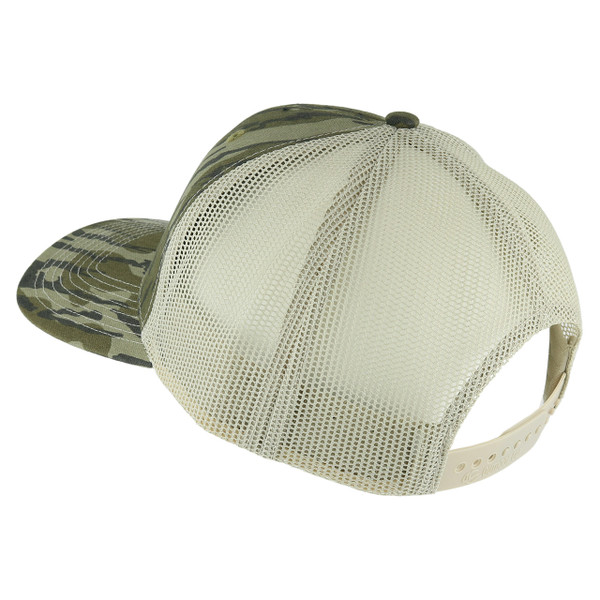 FishUSA Camo Trucker Patch Hat side profile of off-white mesh